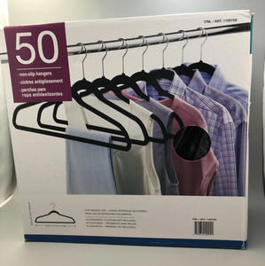 New In Open Box- Distressed Box. 50 Non-Slip Space-Saving Hangers M61B black